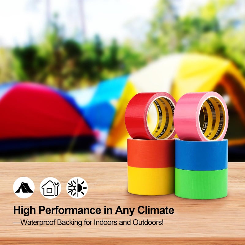 LLPT Colored Duct Tape 6 Premium Packs 2 Inch x 30 Ft Per Roll Assorted Colorful Bulk Tape Tear by Hand Included for Moving Packing Color Coding Art Craft DIY Projects (DT606) - Image 3